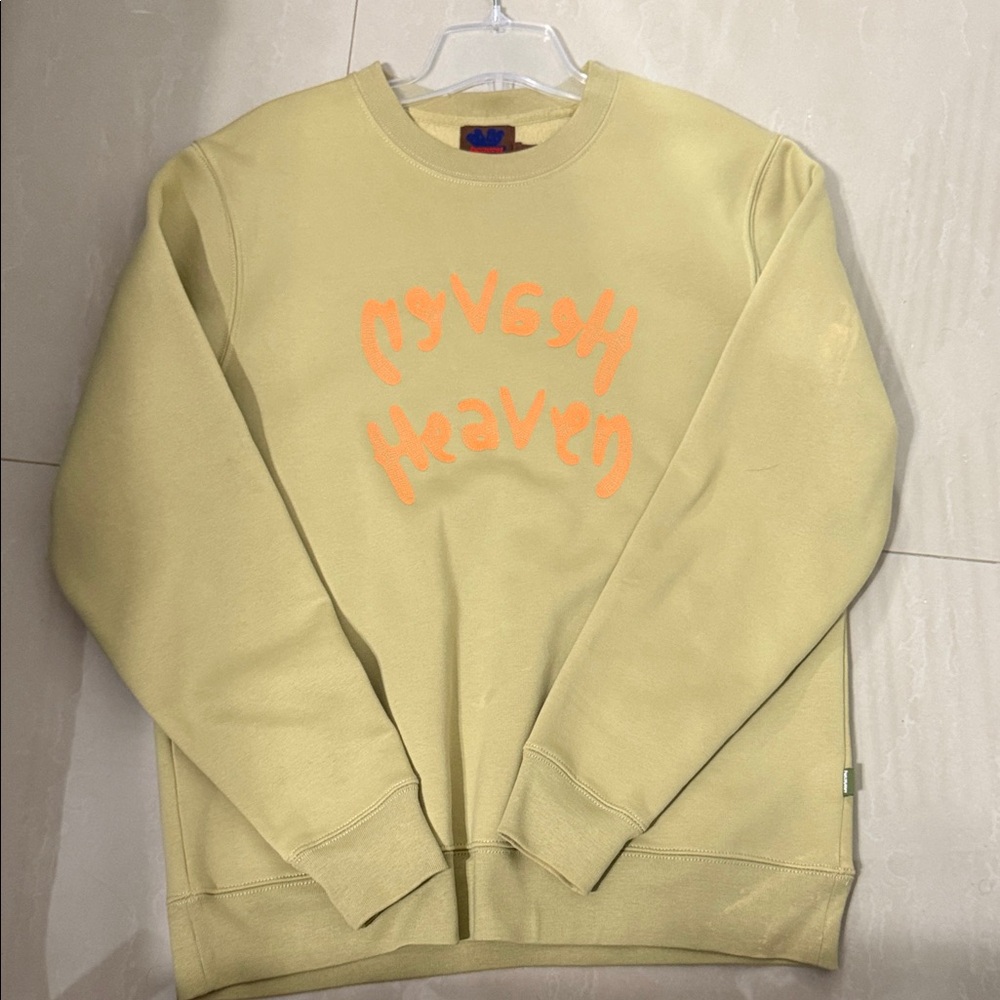 Stylish Yellow Crewneck Sweater with Orange Print